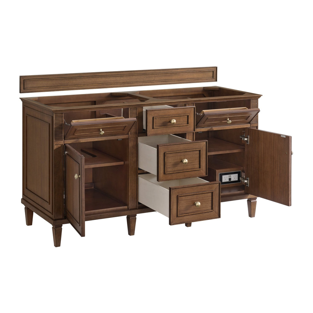 Lorelai 60" Double Vanity, Mid-Century Walnut w/ 3 CM Arctic Fall Solid Surface Top