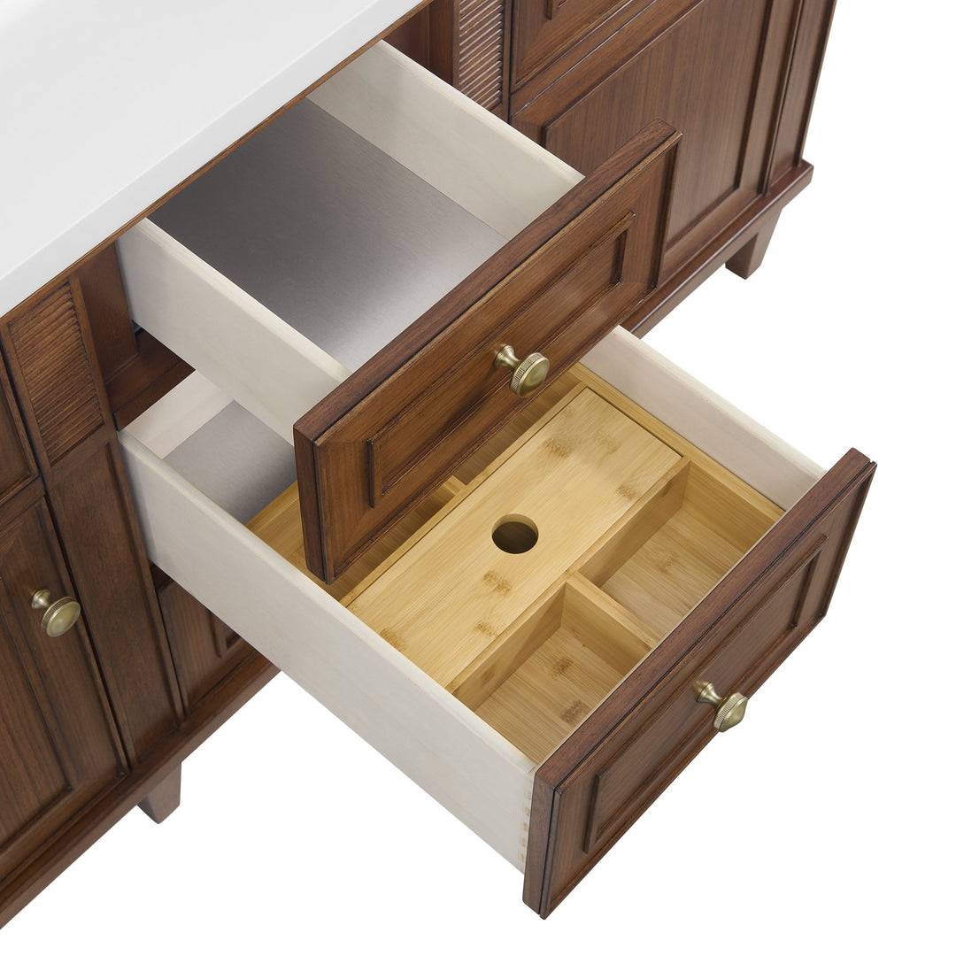 Lorelai 60" Double Vanity, Mid-Century Walnut w/ 3 CM Carrara White Marble Top
