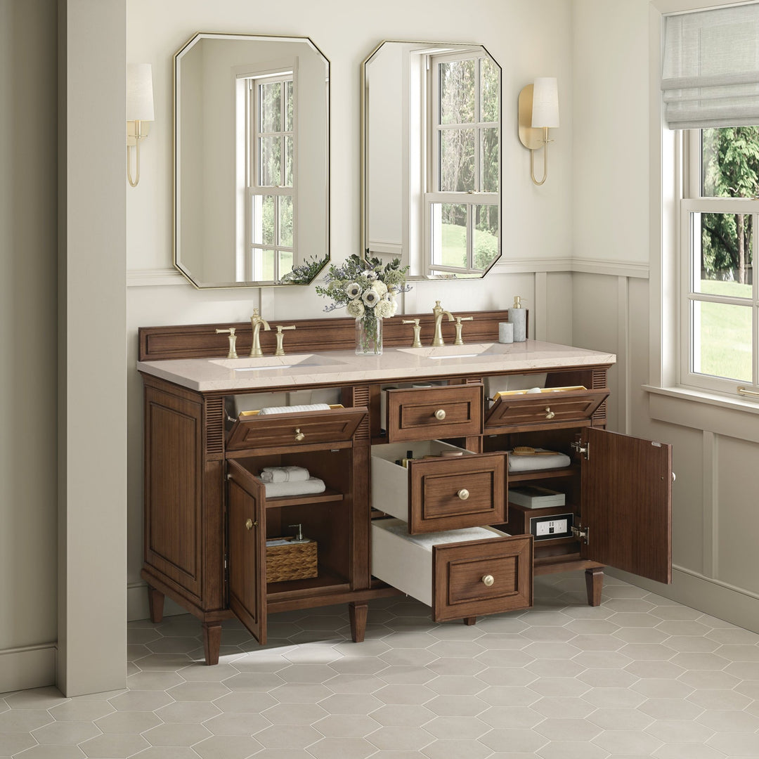 Lorelai 60" Double Vanity, Mid-Century Walnut w/ 3 CM Eternal Marfil Silestone Top