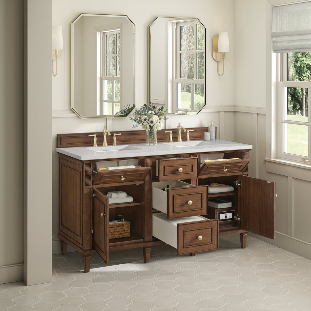 Lorelai 60" Double Vanity, Mid-Century Walnut w/ 3 CM Lime Delight Silestone Top