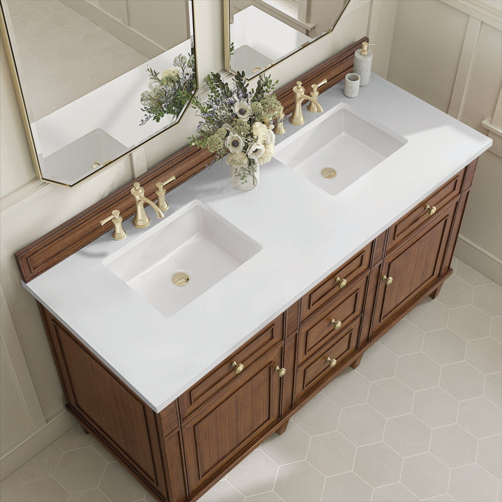 Lorelai 60" Double Vanity, Mid-Century Walnut w/ 3 CM White Zeus Silestone Top