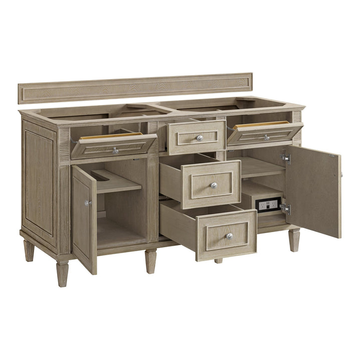 Lorelai 60" Double Vanity, Whitewashed Oak w/ 3 CM Charcoal Soapstone Silestone Top