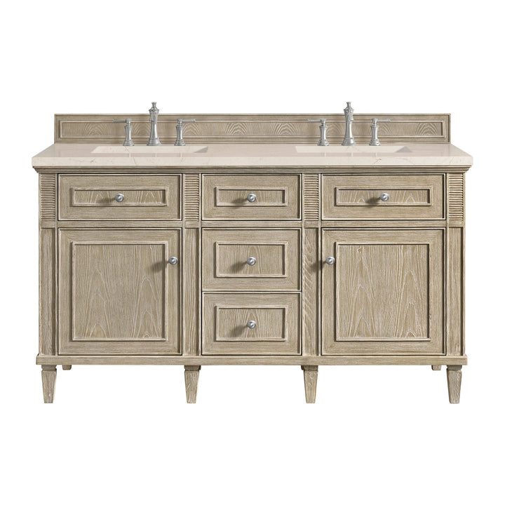 Lorelai 60" Double Vanity, Whitewashed Oak w/ 3 CM Eternal Marfil Silestone Top
