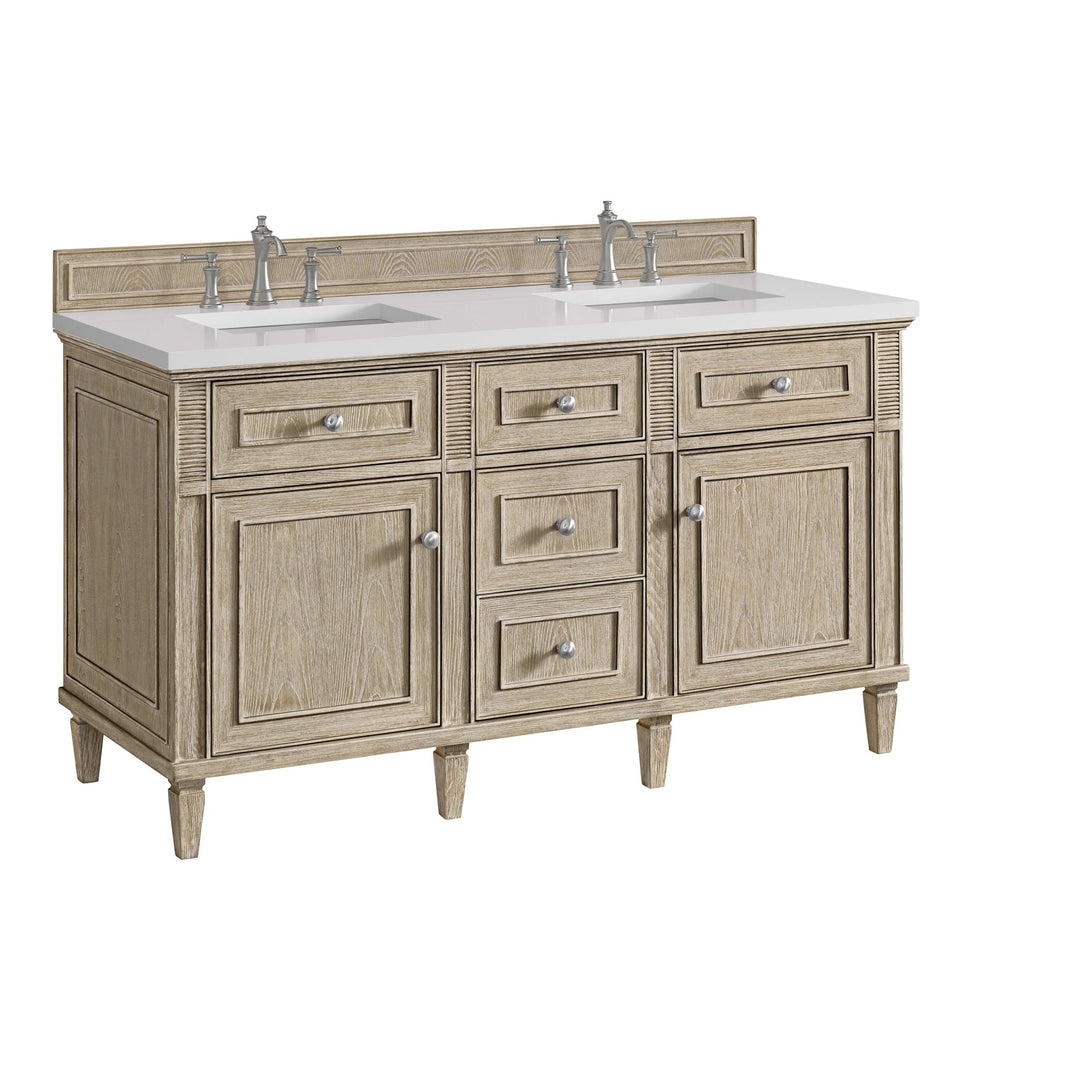 Lorelai 60" Double Vanity, Whitewashed Oak w/ 3 CM White Zeus Silestone Top