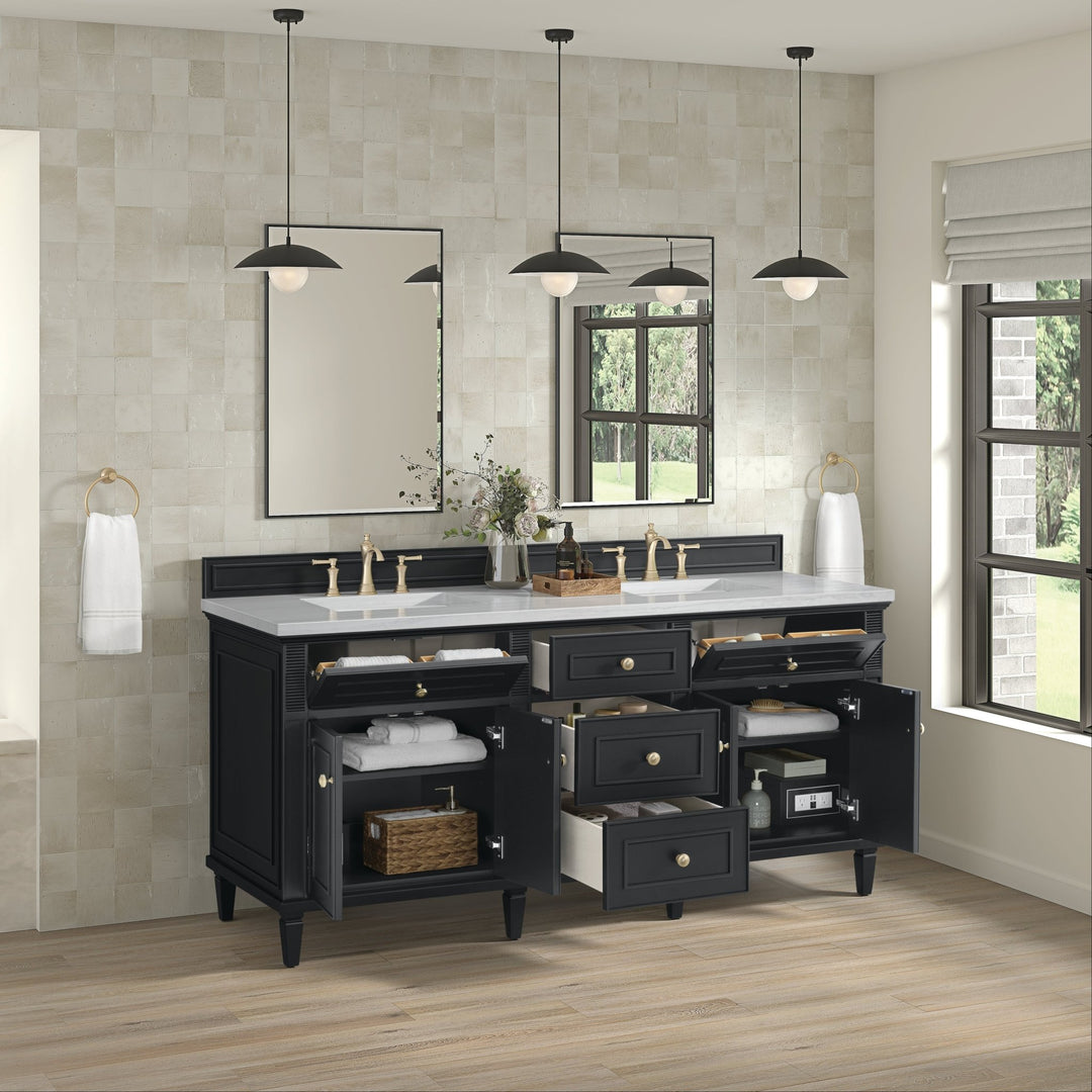 Lorelai 72" Double Vanity, Black Onyx w/ 3 CM Arctic Fall Solid Surface Top
