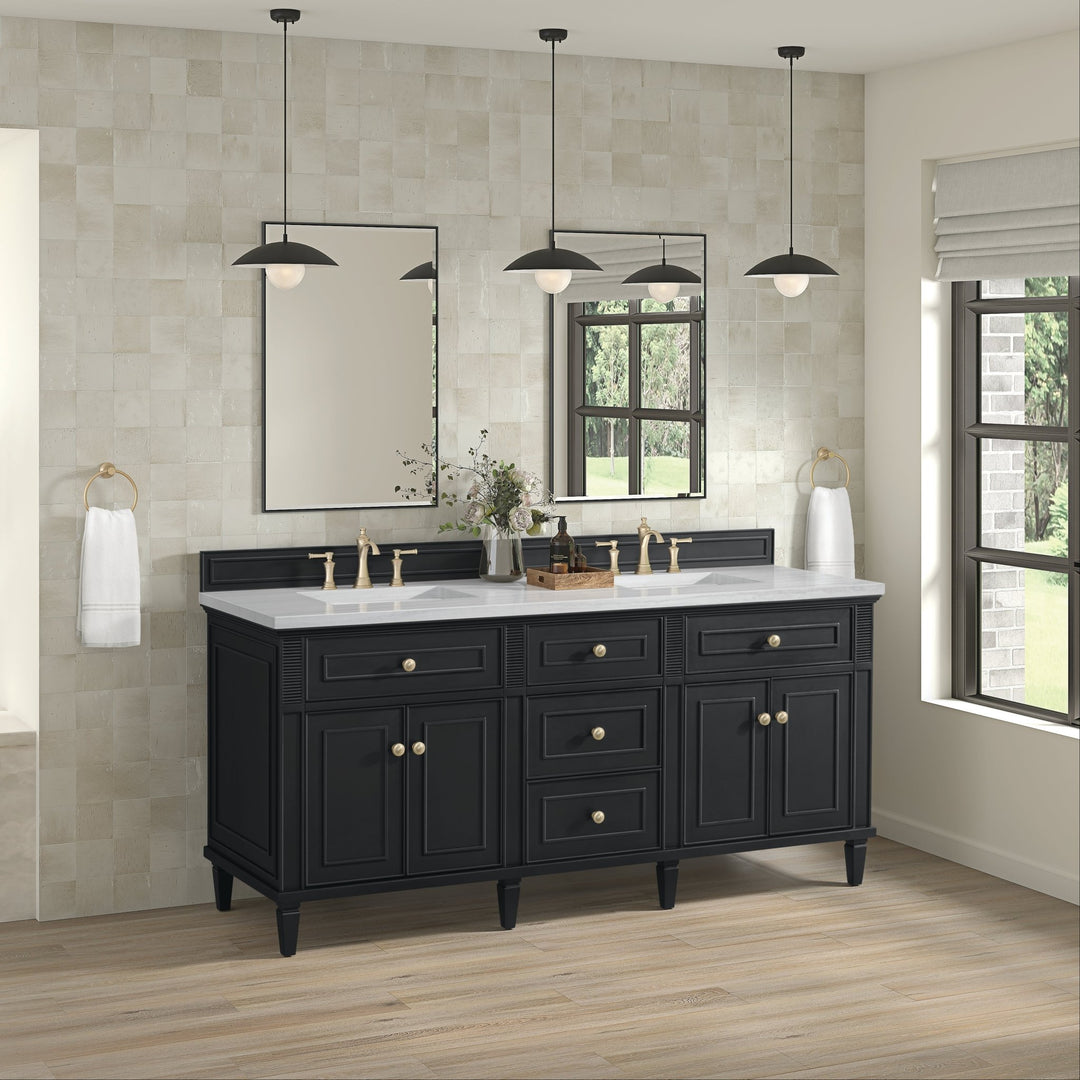 Lorelai 72" Double Vanity, Black Onyx w/ 3 CM Arctic Fall Solid Surface Top