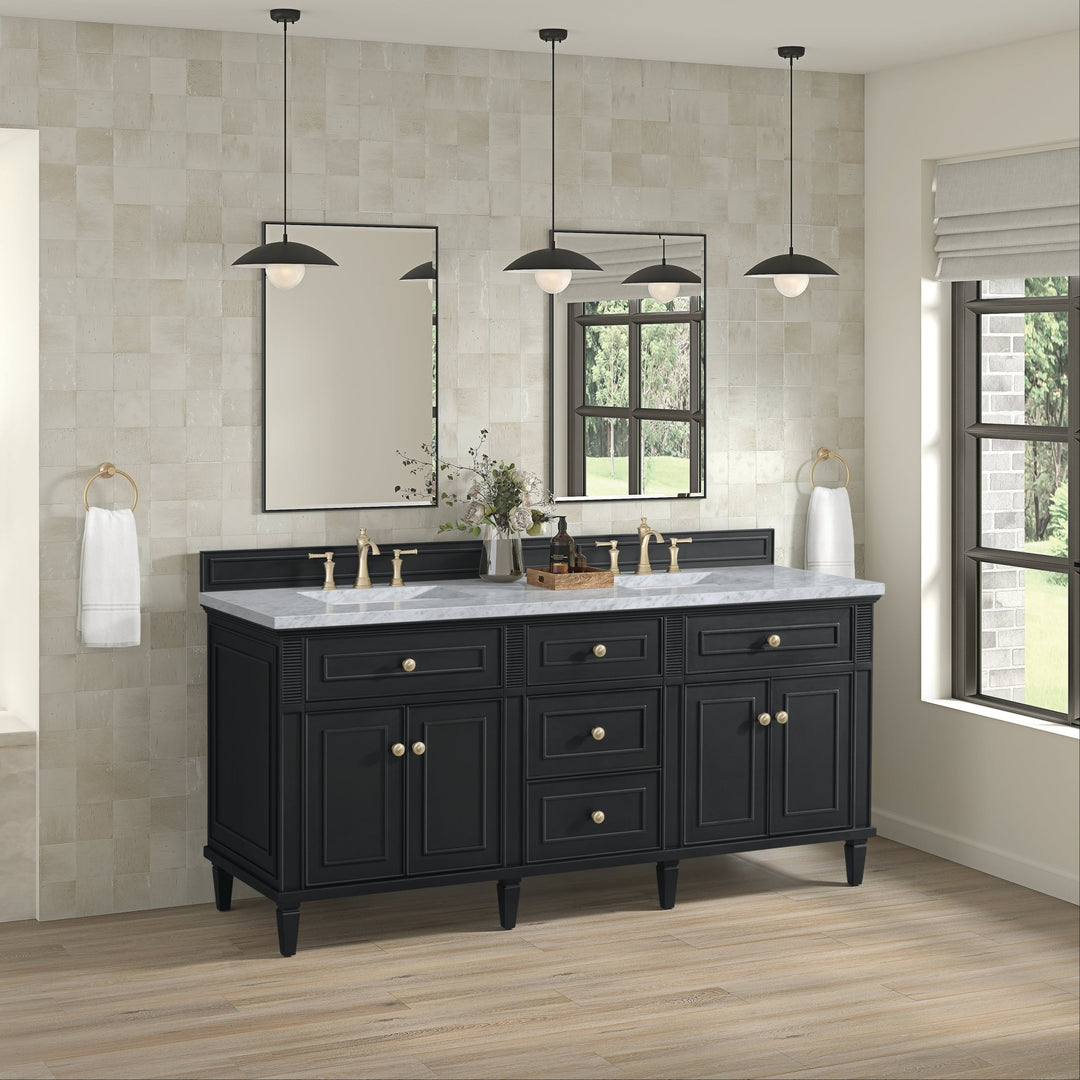 Lorelai 72" Double Vanity, Black Onyx w/ 3 CM Carrara White Marble Top