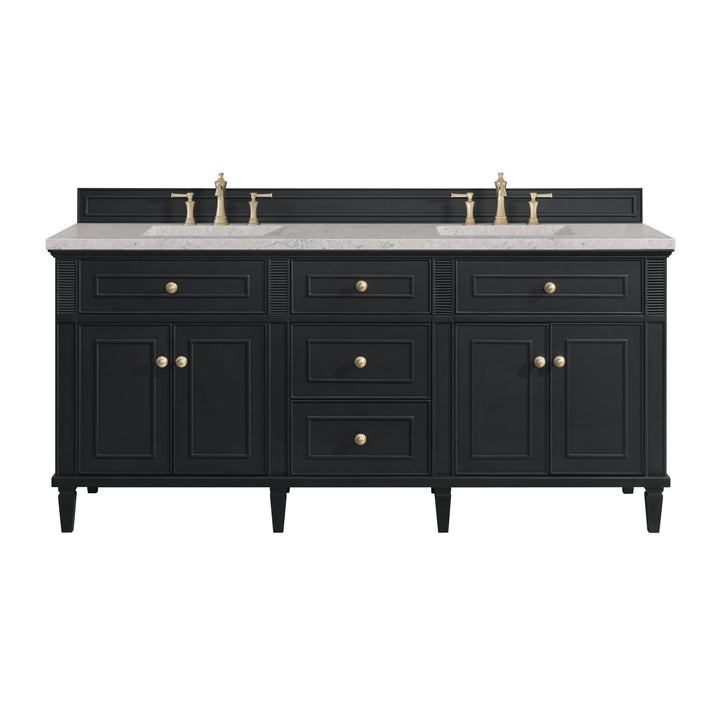 Lorelai 72" Double Vanity, Black Onyx w/ 3 CM Eternal Jasmine Pearl Silestone Top