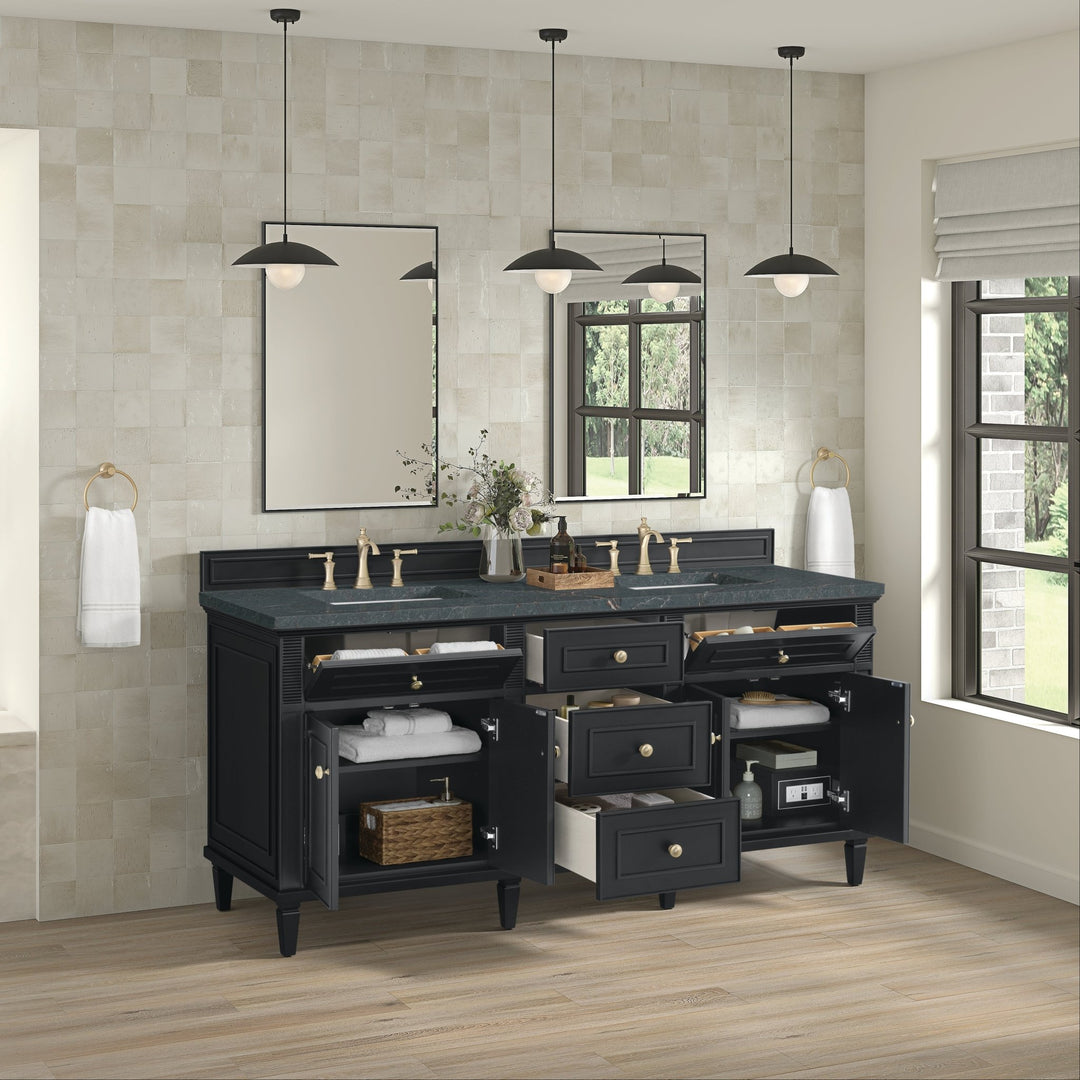 Lorelai 72" Double Vanity, Black Onyx w/ 3 CM Parisien Bleu Silestone Top