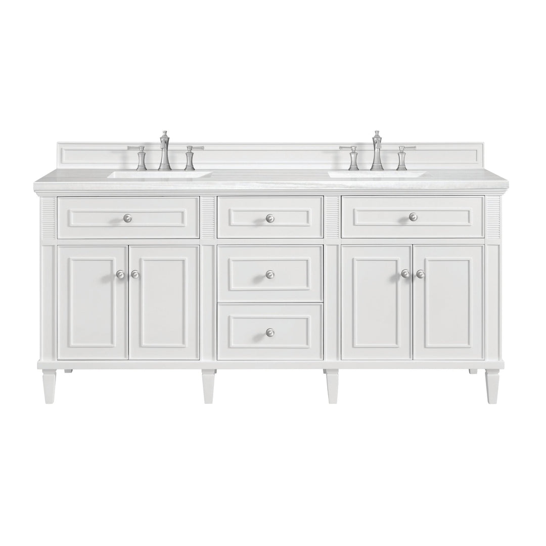 Lorelai 72" Double Vanity, Bright White w/ 3 CM Arctic Fall Solid Surface Top