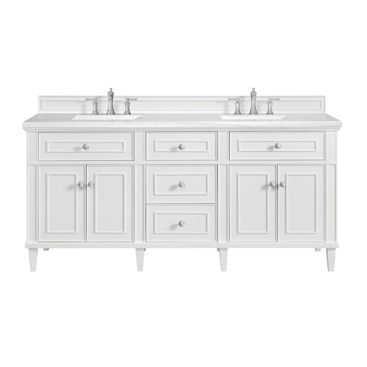 Lorelai 72" Double Vanity, Bright White w/ 3 CM Arctic Fall Solid Surface Top