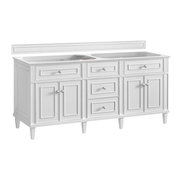 Lorelai 72" Double Vanity, Bright White w/ 3 CM Carrara White Marble Top
