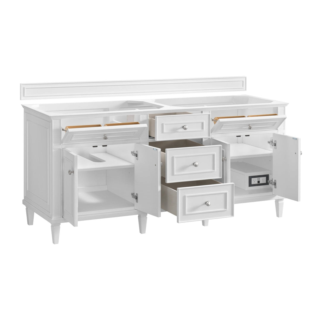 Lorelai 72" Double Vanity, Bright White w/ 3 CM Carrara White Marble Top