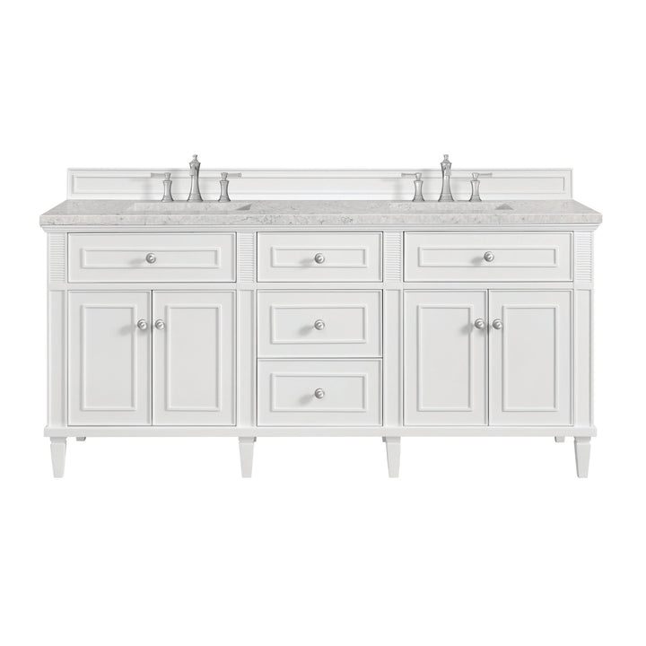 Lorelai 72" Double Vanity, Bright White w/ 3 CM Eternal Jasmine Pearl Silestone Top w/FreePower Wireless Charger