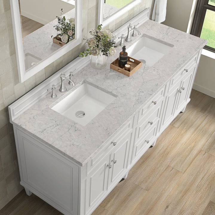 Lorelai 72" Double Vanity, Bright White w/ 3 CM Eternal Jasmine Pearl Silestone Top w/FreePower Wireless Charger