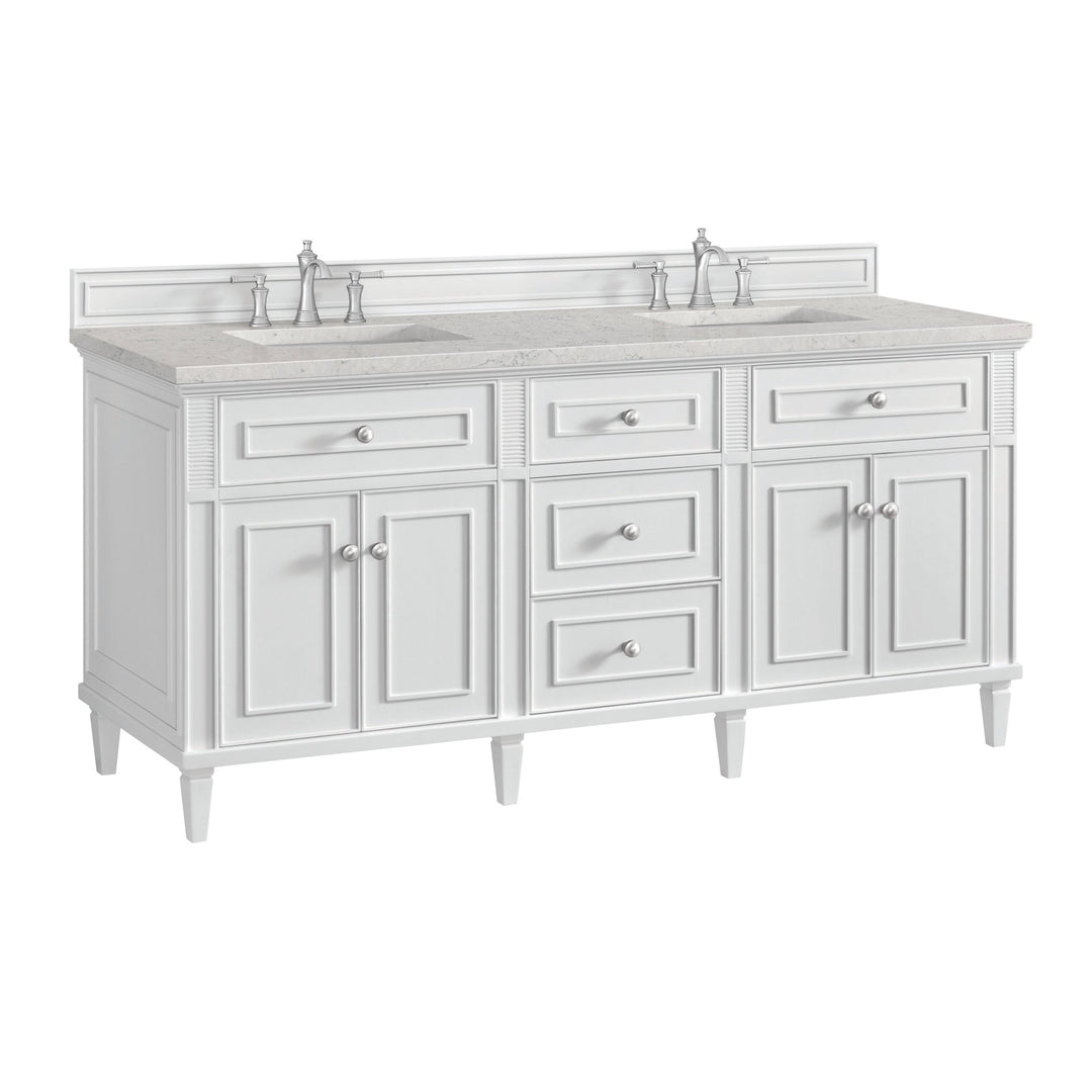 Lorelai 72" Double Vanity, Bright White w/ 3 CM Eternal Jasmine Pearl Silestone Top w/FreePower Wireless Charger