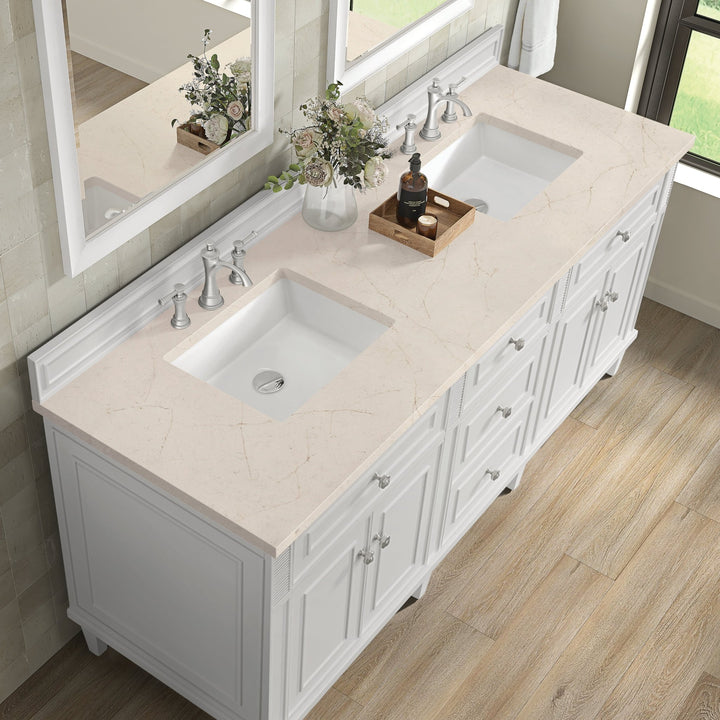 Lorelai 72" Double Vanity, Bright White w/ 3 CM Eternal Marfil Silestone Top