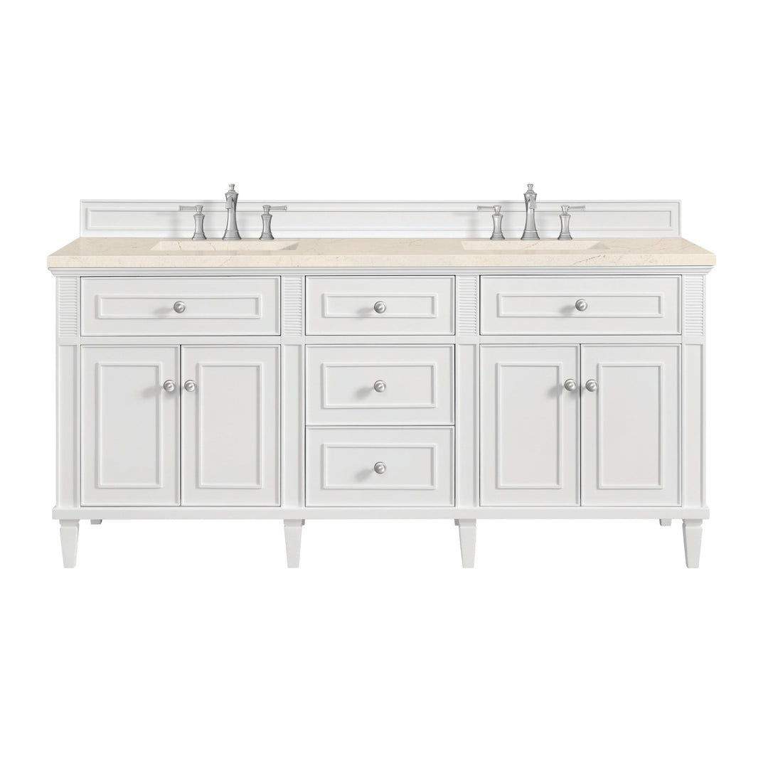 Lorelai 72" Double Vanity, Bright White w/ 3 CM Eternal Marfil Silestone Top