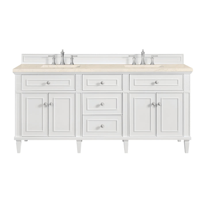 Lorelai 72" Double Vanity, Bright White w/ 3 CM Eternal Marfil Silestone Top