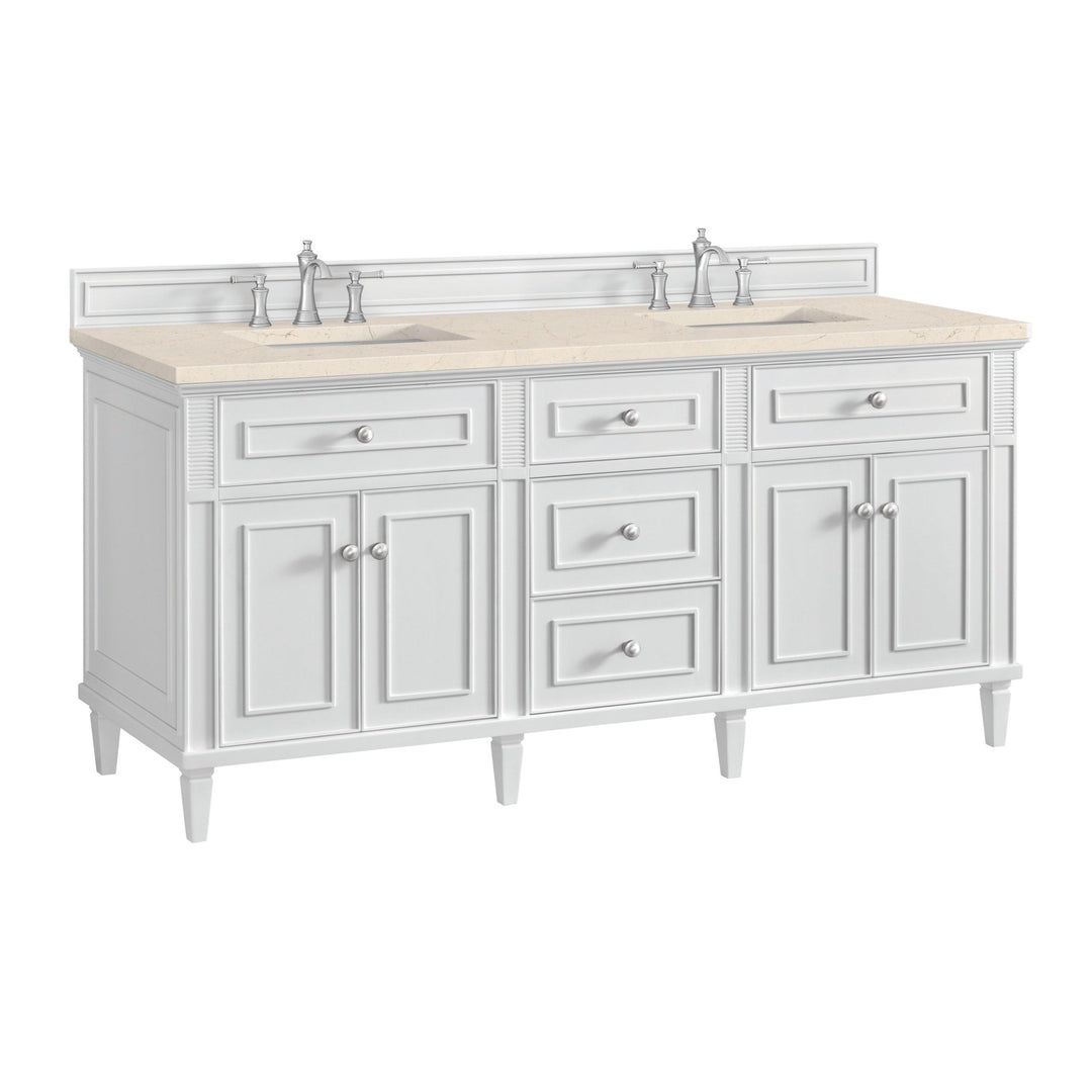 Lorelai 72" Double Vanity, Bright White w/ 3 CM Eternal Marfil Silestone Top