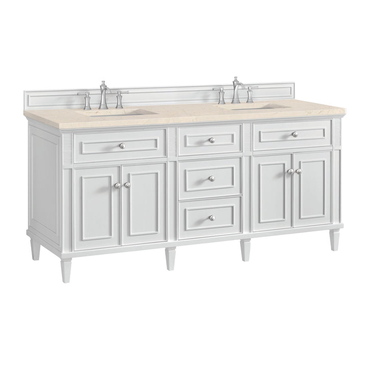 Lorelai 72" Double Vanity, Bright White w/ 3 CM Eternal Marfil Silestone Top