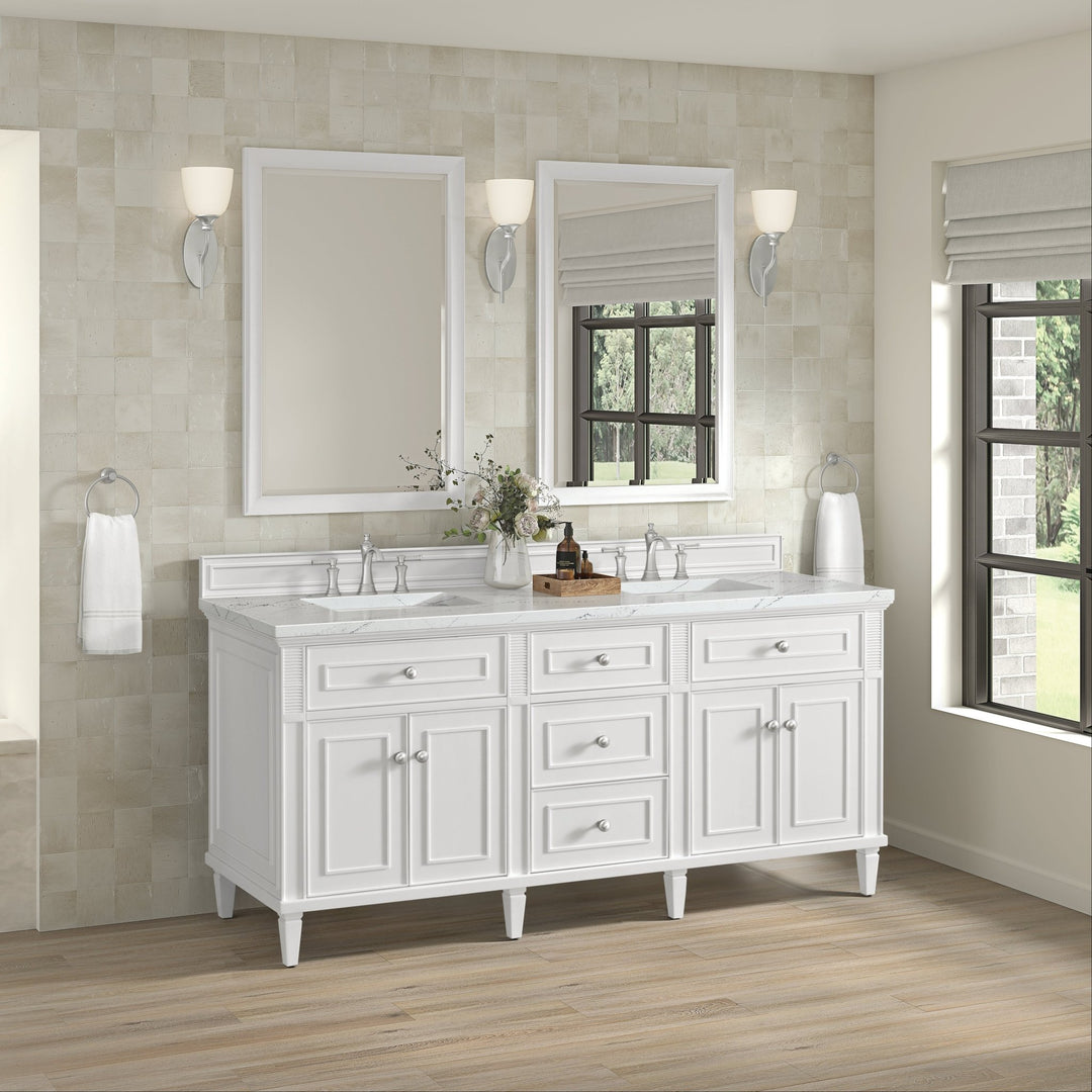 Lorelai 72" Double Vanity, Bright White w/ 3 CM Ethereal Noctis Silestone Top