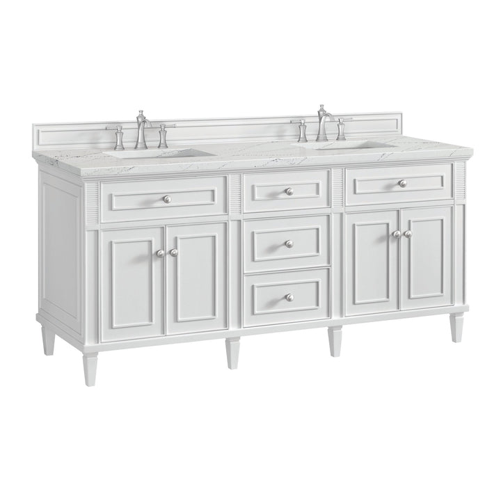 Lorelai 72" Double Vanity, Bright White w/ 3 CM Ethereal Noctis Silestone Top