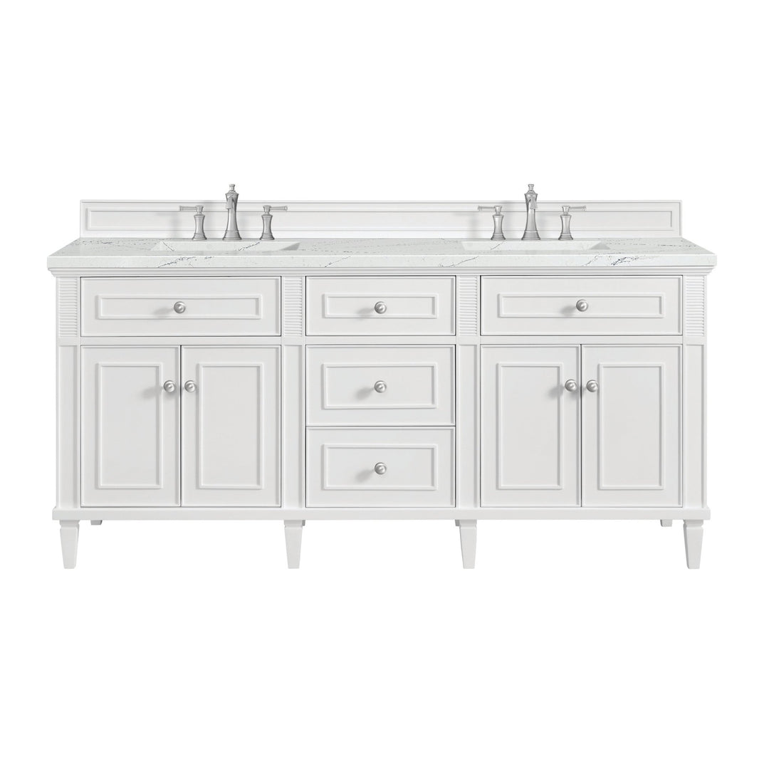 Lorelai 72" Double Vanity, Bright White w/ 3 CM Ethereal Noctis Silestone Top