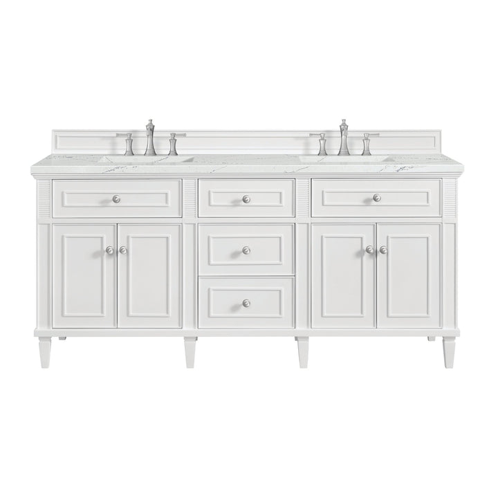 Lorelai 72" Double Vanity, Bright White w/ 3 CM Ethereal Noctis Silestone Top