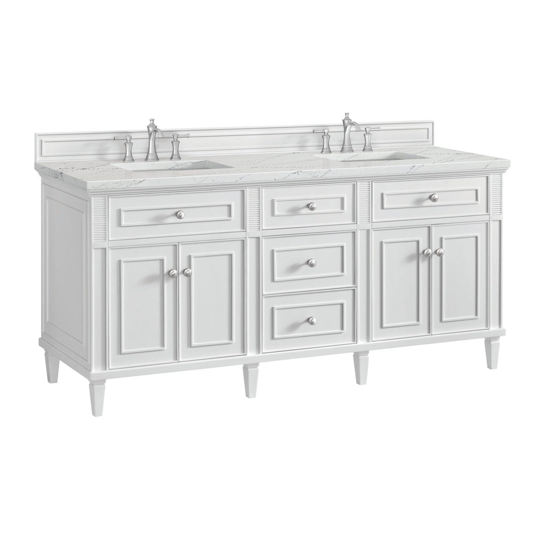 Lorelai 72" Double Vanity, Bright White w/ 3 CM Ethereal Noctis Silestone Top w/FreePower Wireless Charger