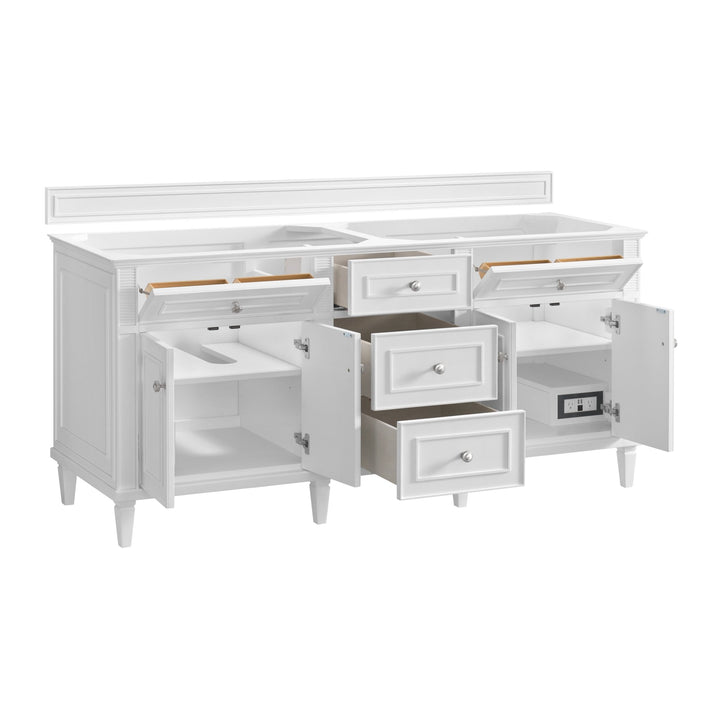 Lorelai 72" Double Vanity, Bright White w/ 3 CM Parisien Bleu Silestone Top w/FreePower Wireless Charger