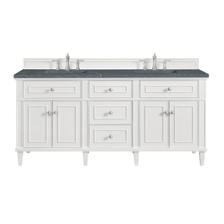 Lorelai 72" Double Vanity, Bright White w/ 3 CM Parisien Bleu Silestone Top w/FreePower Wireless Charger