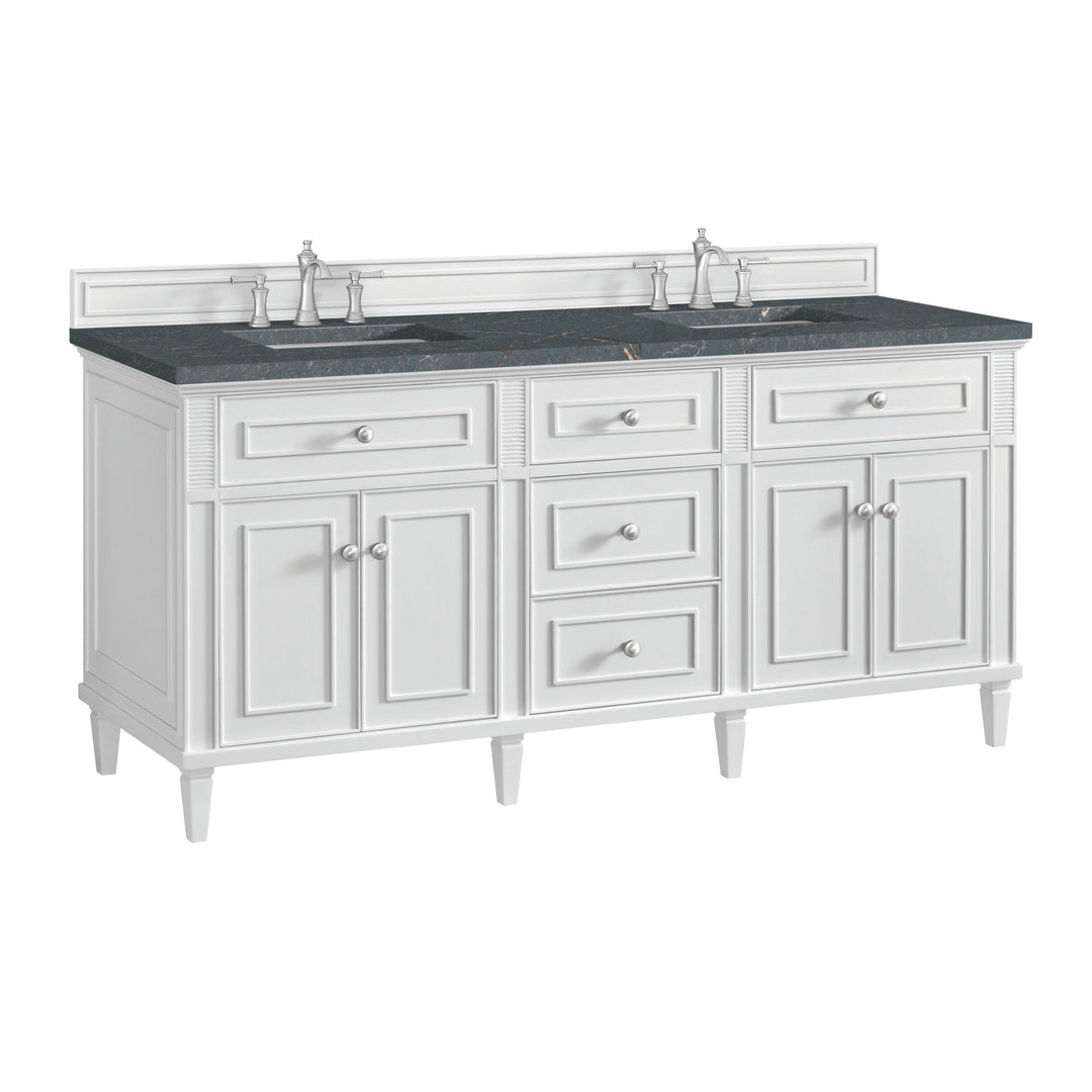 Lorelai 72" Double Vanity, Bright White w/ 3 CM Parisien Bleu Silestone Top w/FreePower Wireless Charger