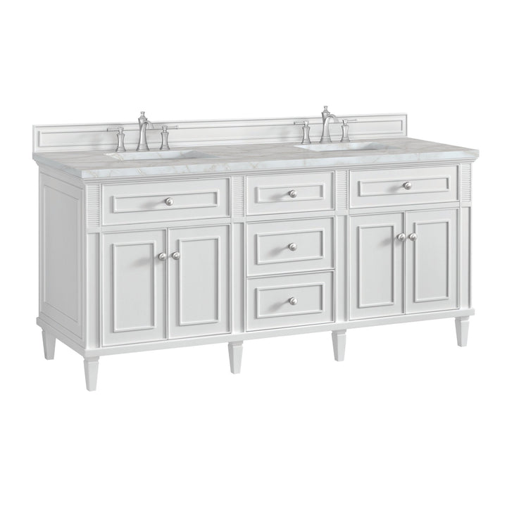 Lorelai 72" Double Vanity, Bright White w/ 3 CM Victorian Silver Silestone Top