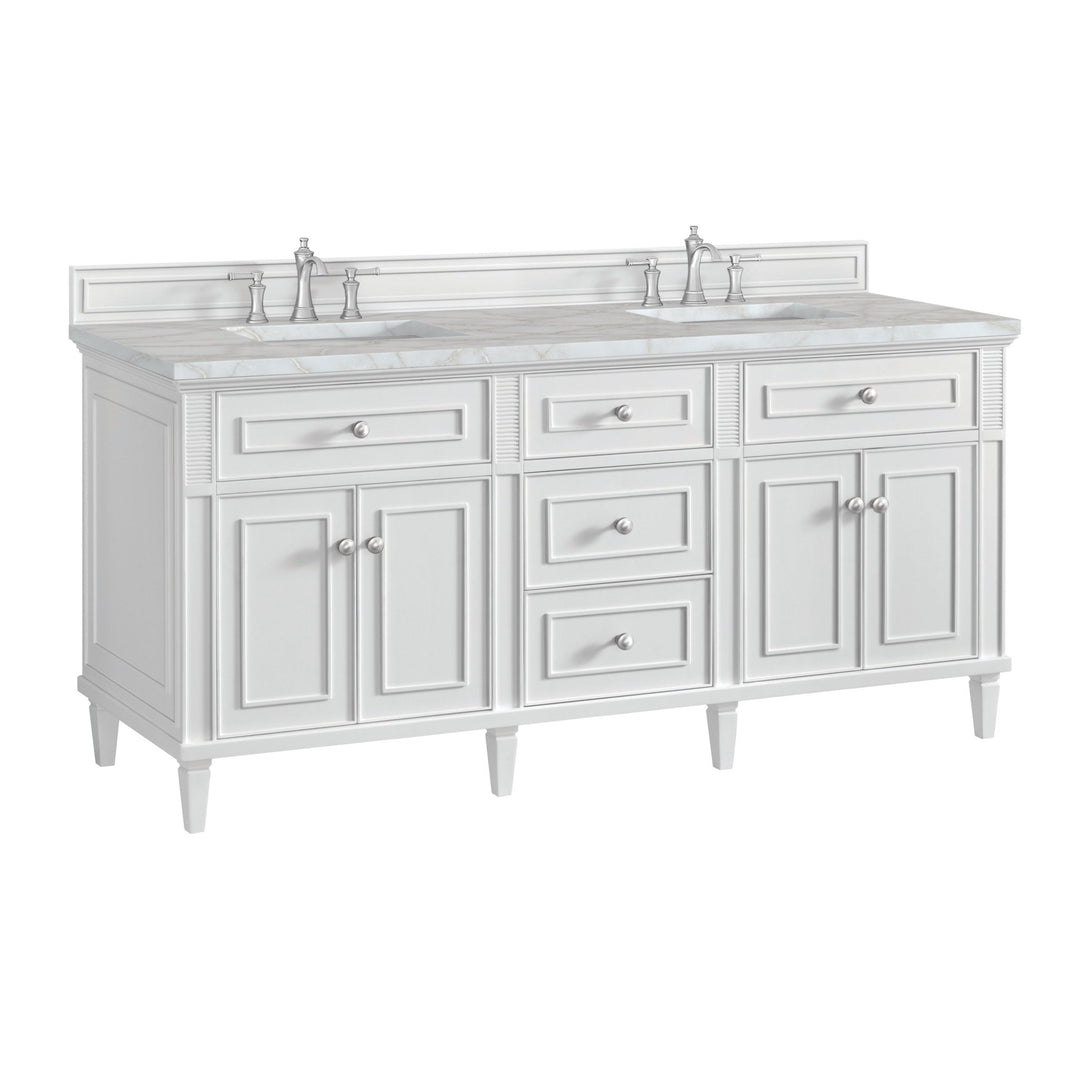 Lorelai 72" Double Vanity, Bright White w/ 3 CM Victorian Silver Silestone Top w/FreePower Wireless Charger