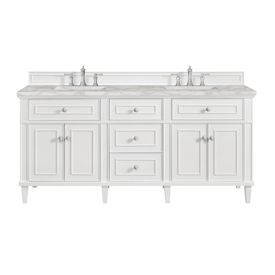 Lorelai 72" Double Vanity, Bright White w/ 3 CM Victorian Silver Silestone Top w/FreePower Wireless Charger