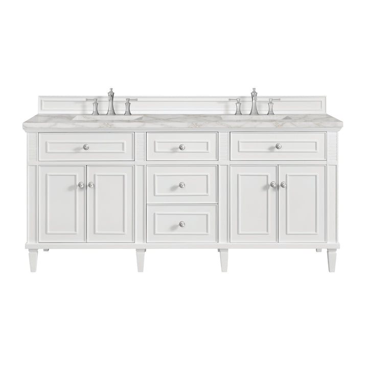 Lorelai 72" Double Vanity, Bright White w/ 3 CM Victorian Silver Silestone Top w/FreePower Wireless Charger