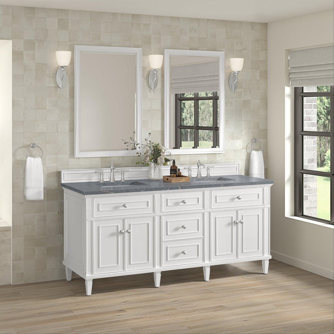 Lorelai 72" Double Vanity, Bright White w/ 3 CM White Zeus Silestone Top