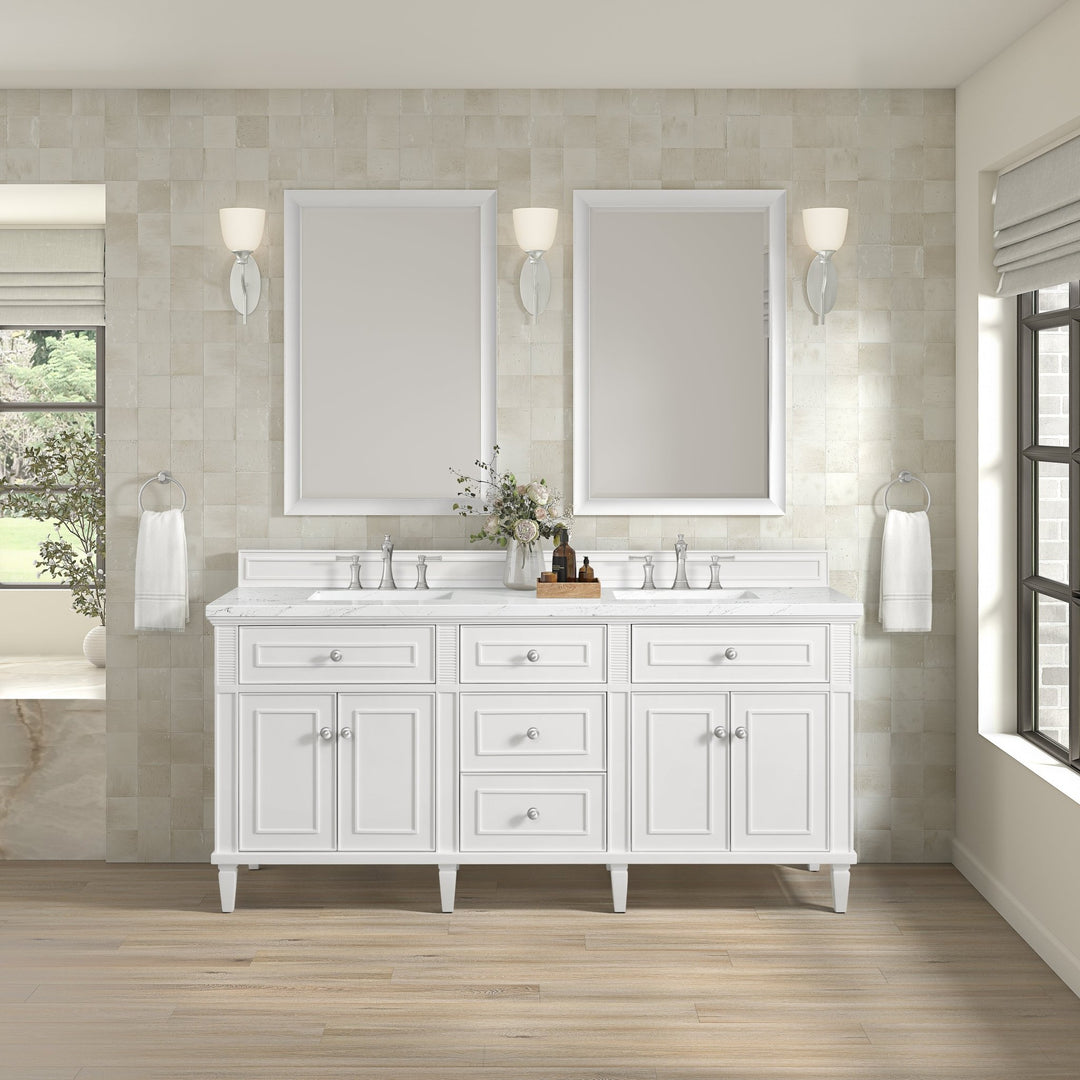 Lorelai 72" Double Vanity, Bright White w/ 3 CM White Zeus Silestone Top