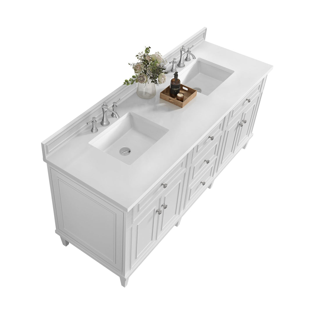 Lorelai 72" Double Vanity, Bright White w/ 3 CM White Zeus Silestone Top