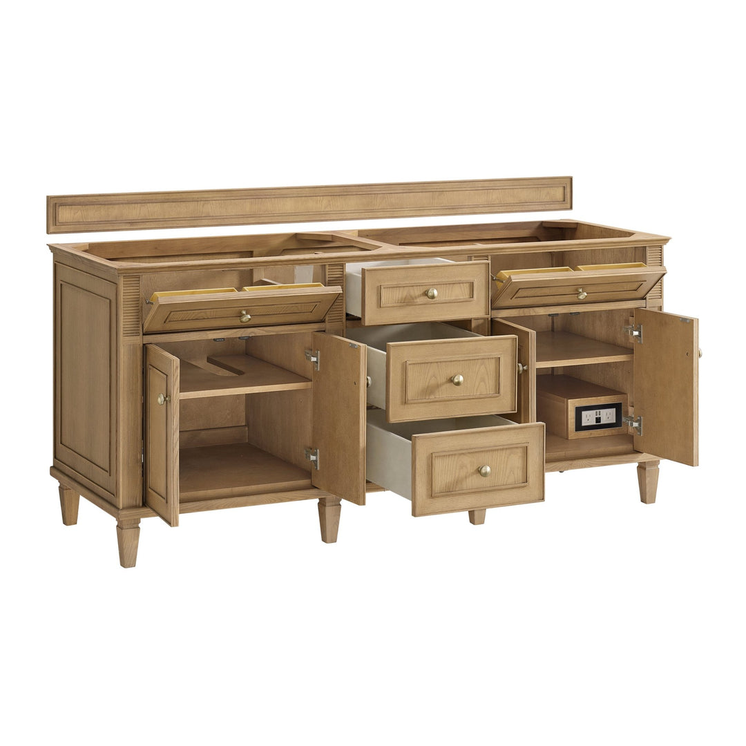 Lorelai 72" Double Vanity, Light Natural Oak w/ 3 CM Arctic Fall Solid Surface Top