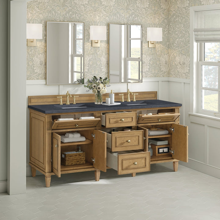 Lorelai 72" Double Vanity, Light Natural Oak w/ 3 CM Charcoal Soapstone Silestone Top