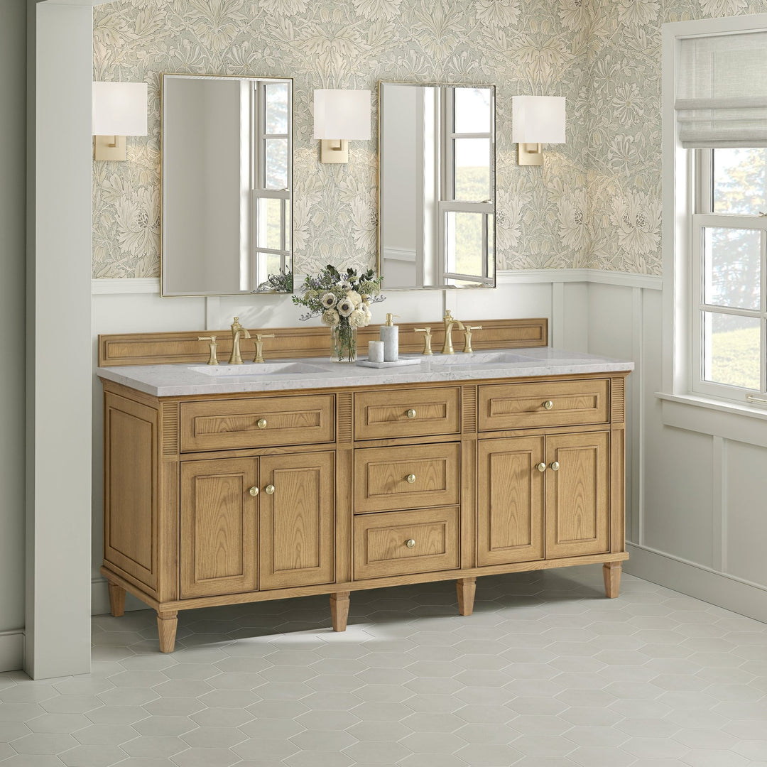 Lorelai 72" Double Vanity, Light Natural Oak w/ 3 CM Eternal Jasmine Pearl Silestone Top