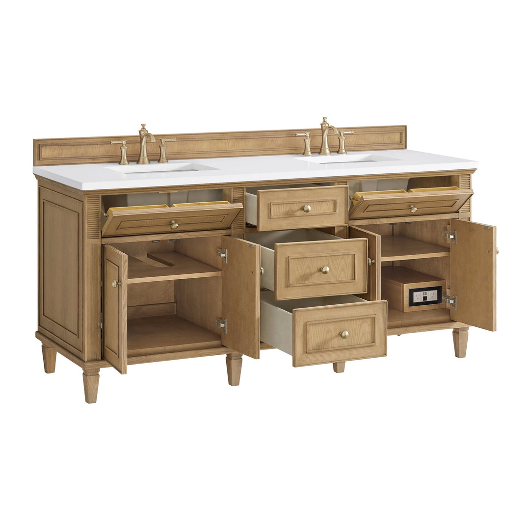 Lorelai 72" Double Vanity, Light Natural Oak w/ 3 CM White Zeus Silestone Top