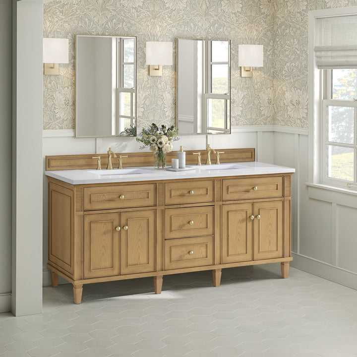 Lorelai 72" Double Vanity, Light Natural Oak w/ 3 CM White Zeus Silestone Top