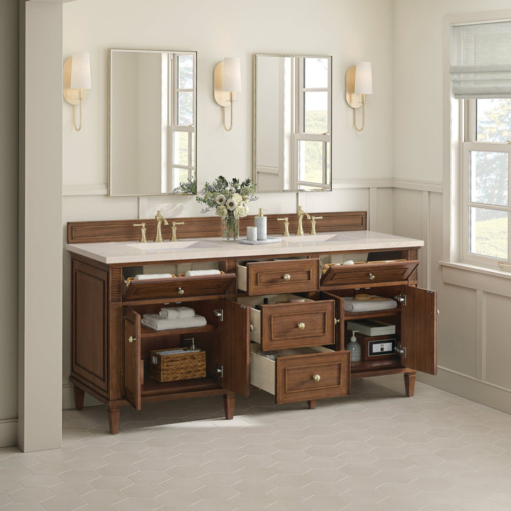 Lorelai 72" Double Vanity, Mid-Century Walnut w/ 3 CM Eternal Marfil Silestone Top