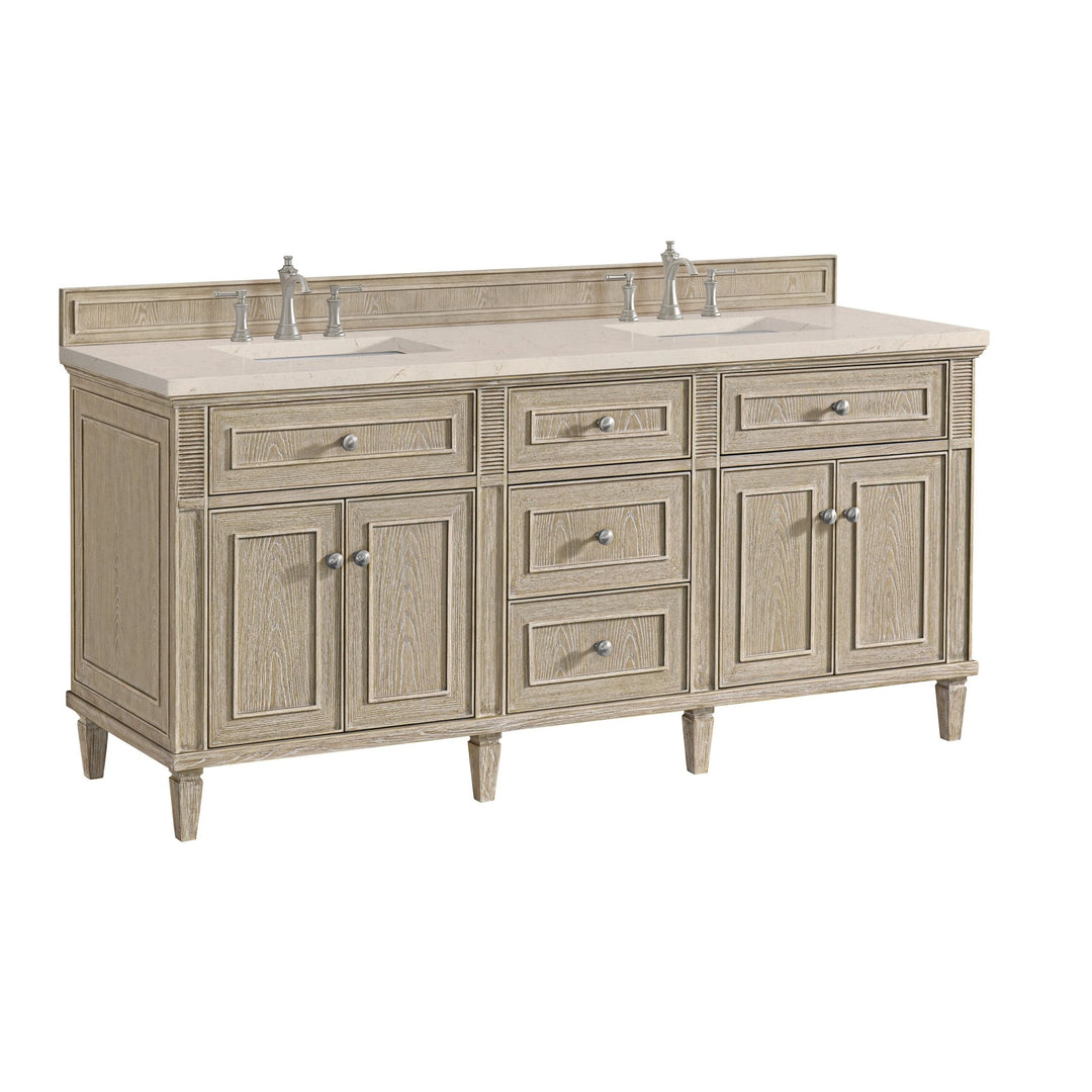 Lorelai 72" Double Vanity, Whitewashed Oak w/ 3 CM Eternal Marfil Silestone Top