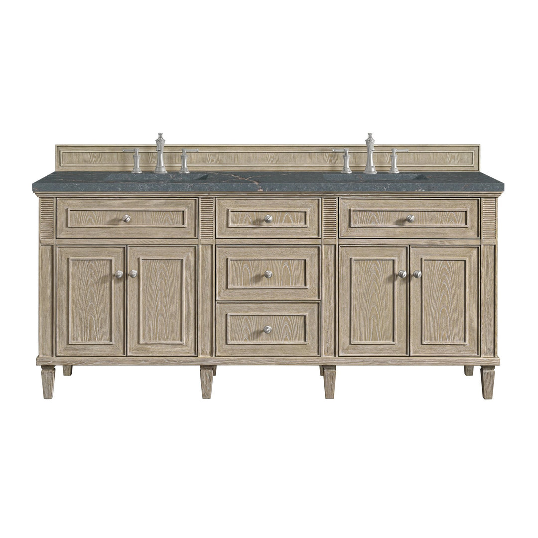 Lorelai 72" Double Vanity, Whitewashed Oak w/ 3 CM Parisien Bleu Silestone Top