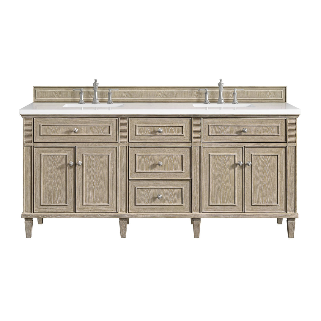 Lorelai 72" Double Vanity, Whitewashed Oak w/ 3 CM White Zeus Silestone Top