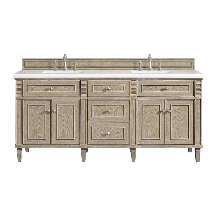 Lorelai 72" Double Vanity, Whitewashed Oak w/ 3 CM White Zeus Silestone Top